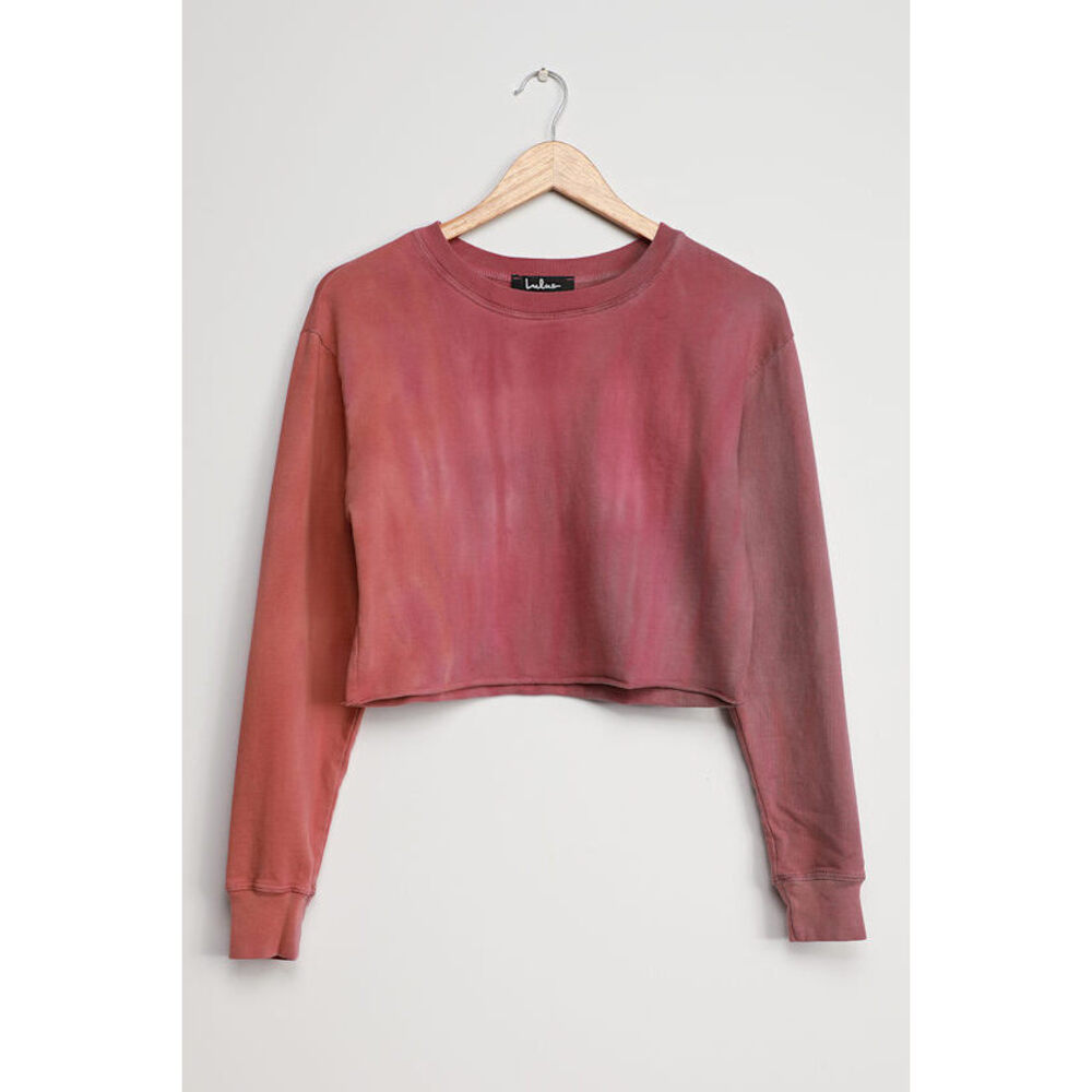 NWOT Lulus Cozy Committee Washed Mauve Tie-dye Cropped Pullover Sweatshirt Pink